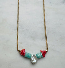 Load image into Gallery viewer, Amazonite, Coral and Pearl Necklace
