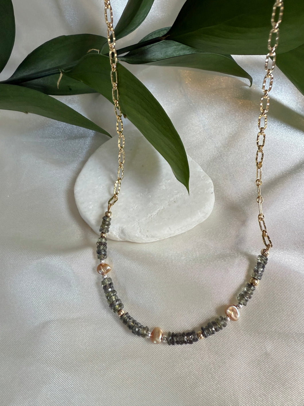 Green Sapphire and Pearl Necklace