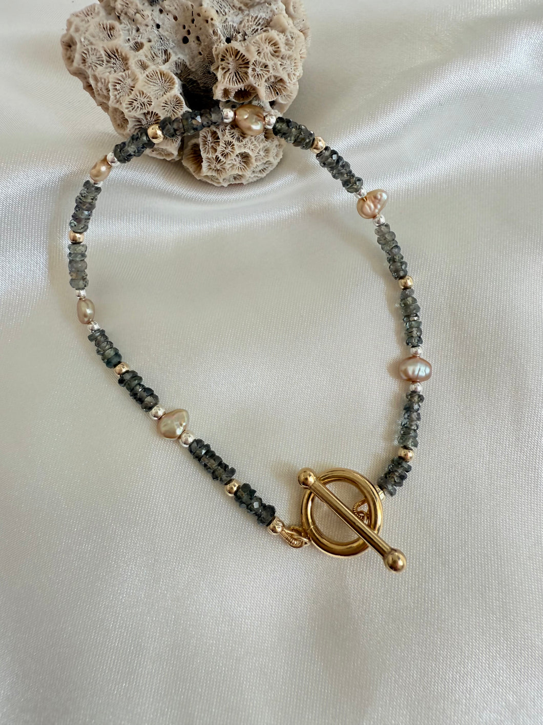 Green Sapphire and Pearl Bracelet