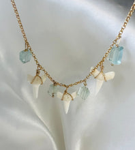 Load image into Gallery viewer, Shark Tooth and Aquamarine Charm Necklace
