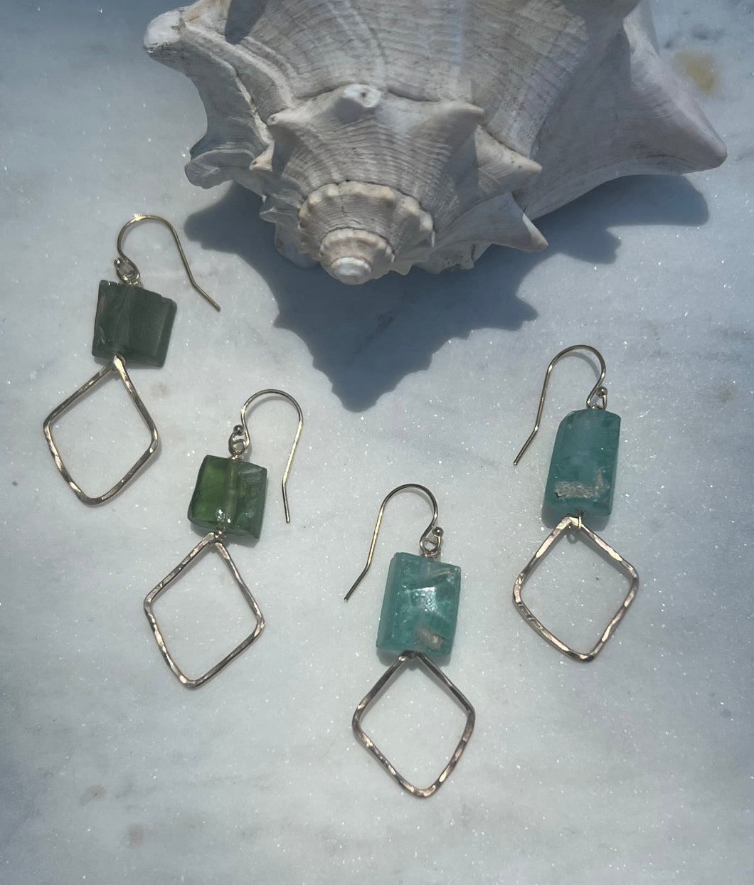 Roman Glass and Gold Diamond Earrings