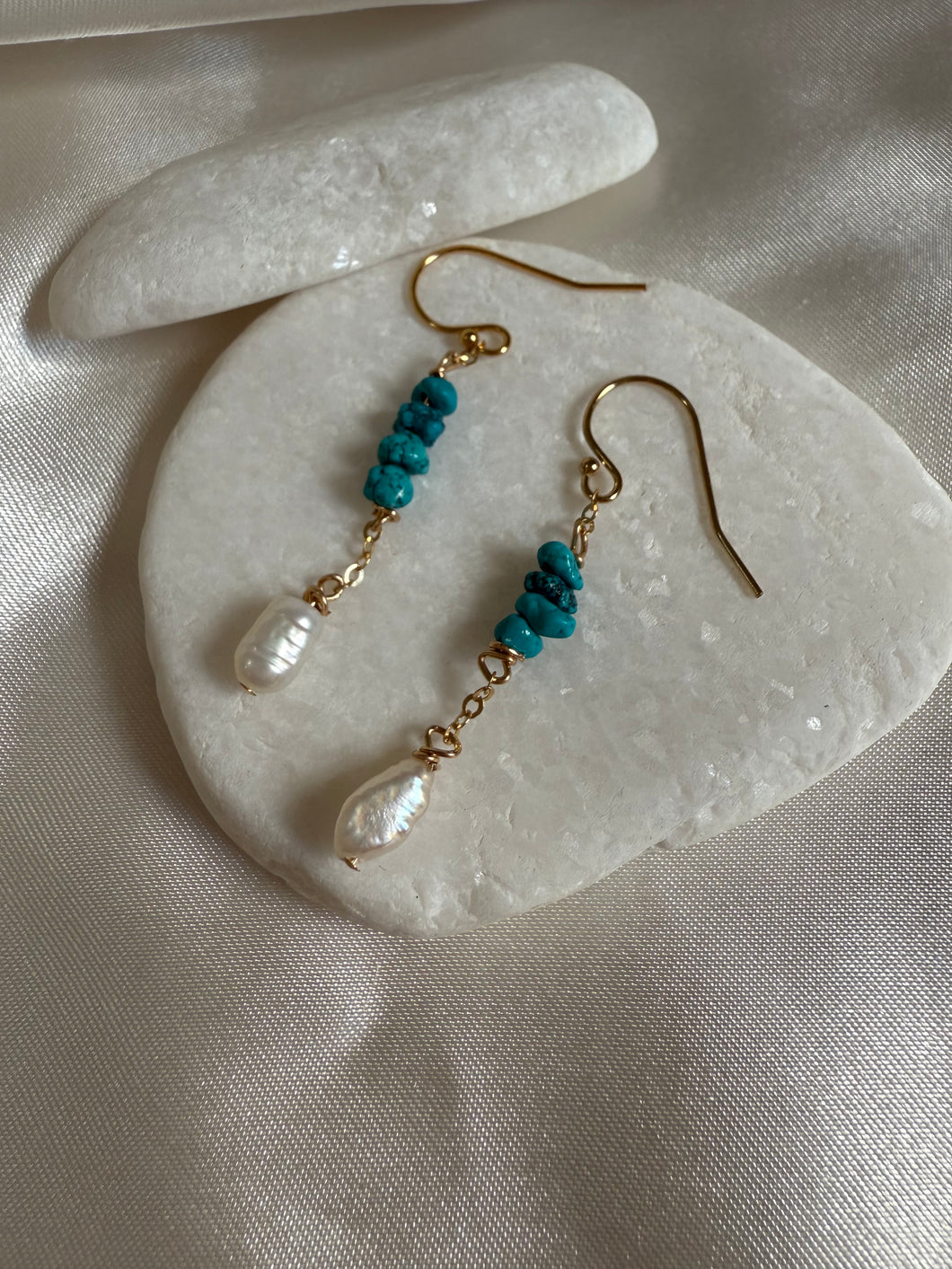 Turquoise and Pearl Drop Earrings