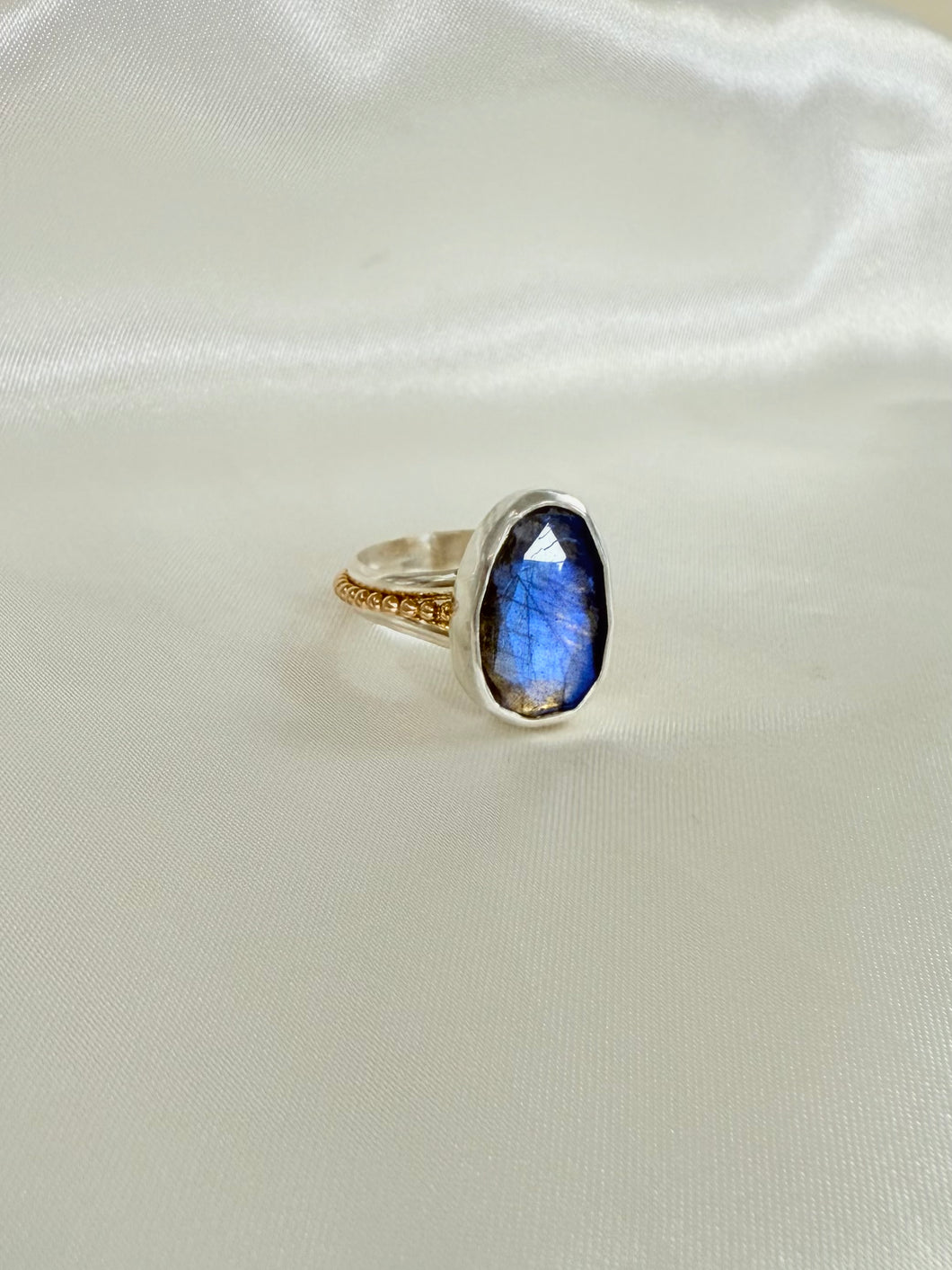 Labradorite Gold Ball Banded Ring