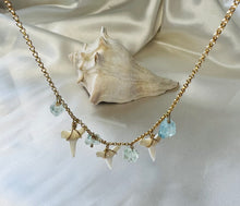 Load image into Gallery viewer, Shark Tooth and Aquamarine Charm Necklace
