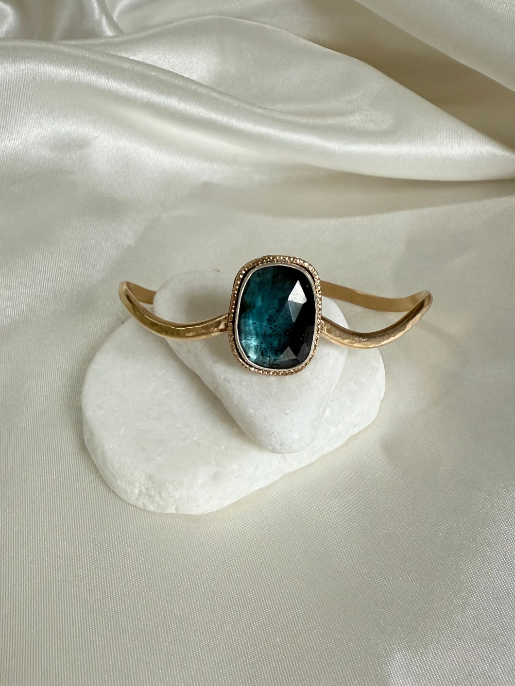 Teal Moss Kyanite Gold Sparkle Cuff