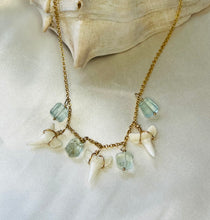 Load image into Gallery viewer, Shark Tooth and Aquamarine Charm Necklace
