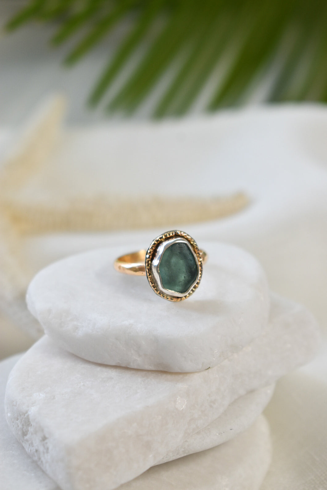 Teal Sea Glass Sparkle Ring