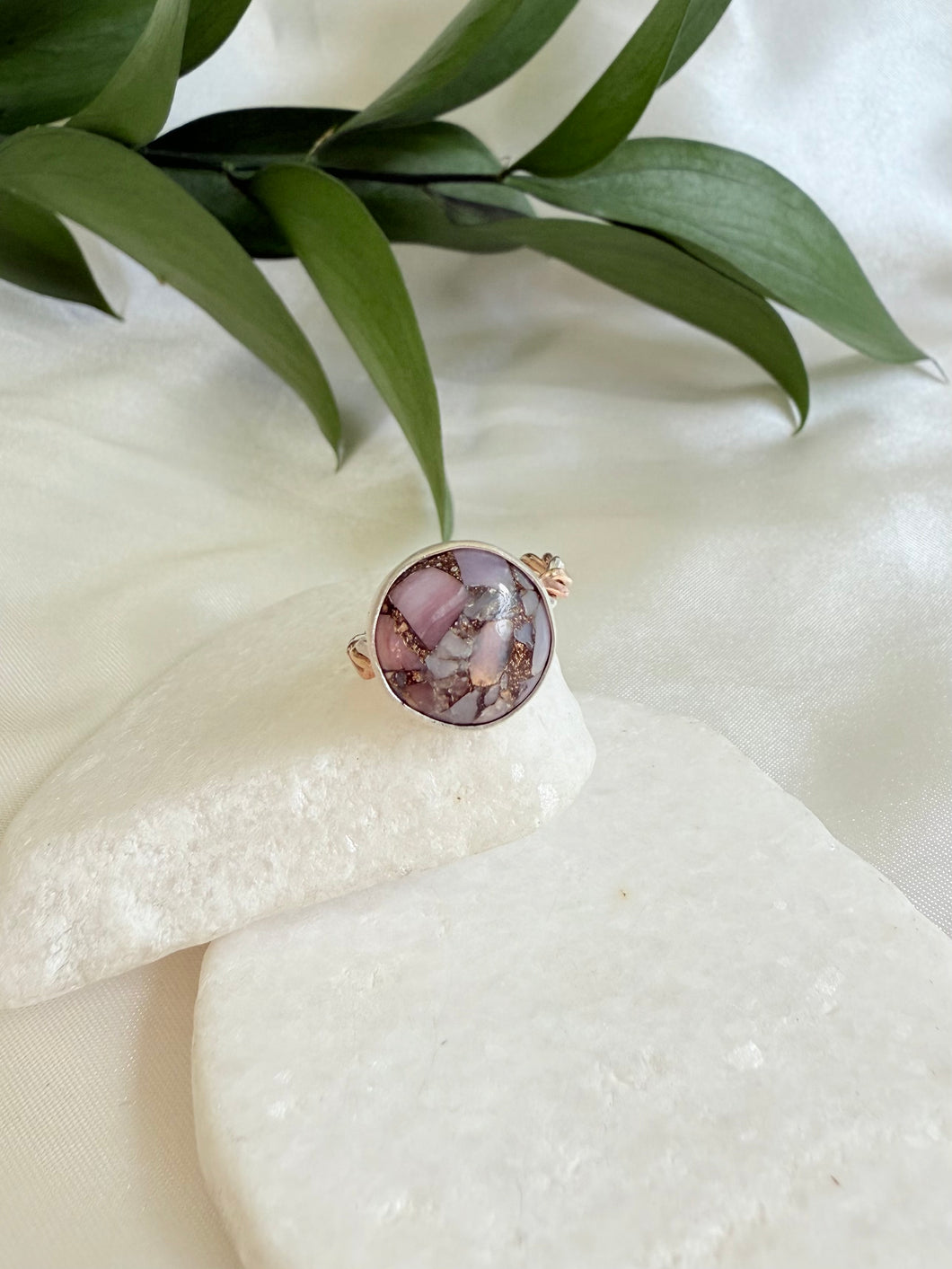 Mosaic Pink Opal Twist Band Ring