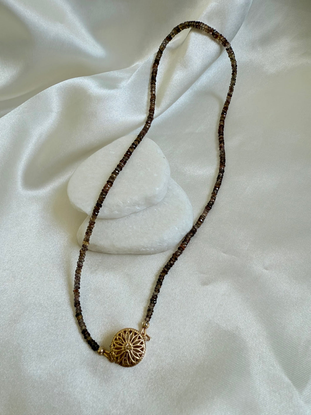 Sapphire Taupe Beaded Necklace