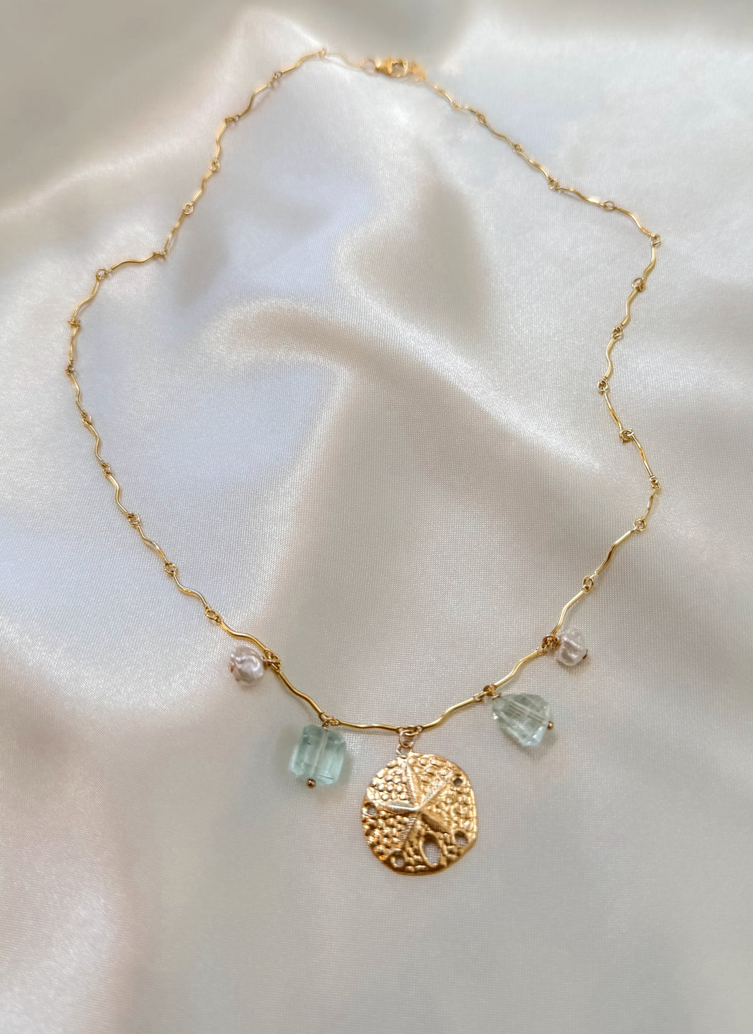 Sand Dollar Aquamarine Charm Necklace