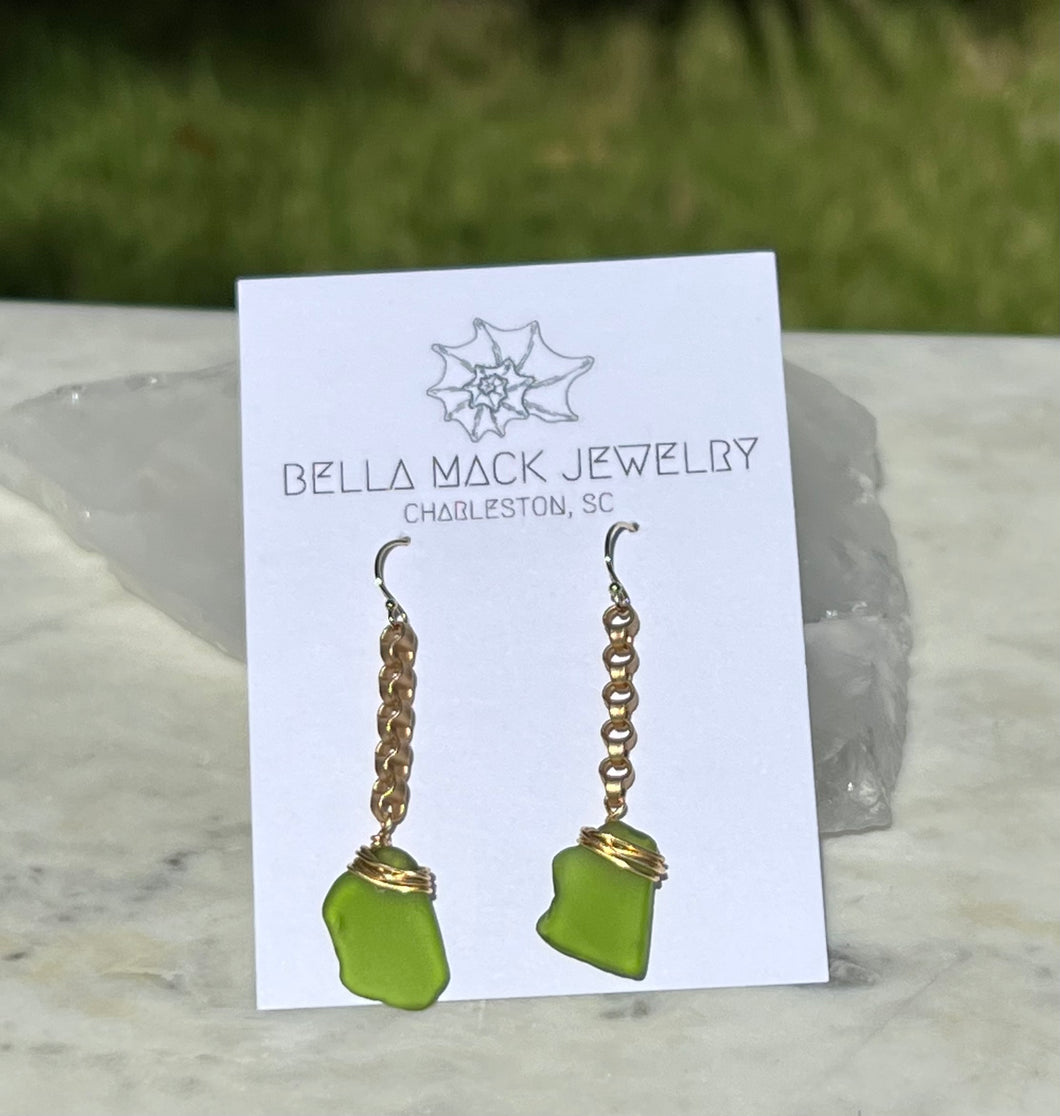 Green Sea Glass Earrings